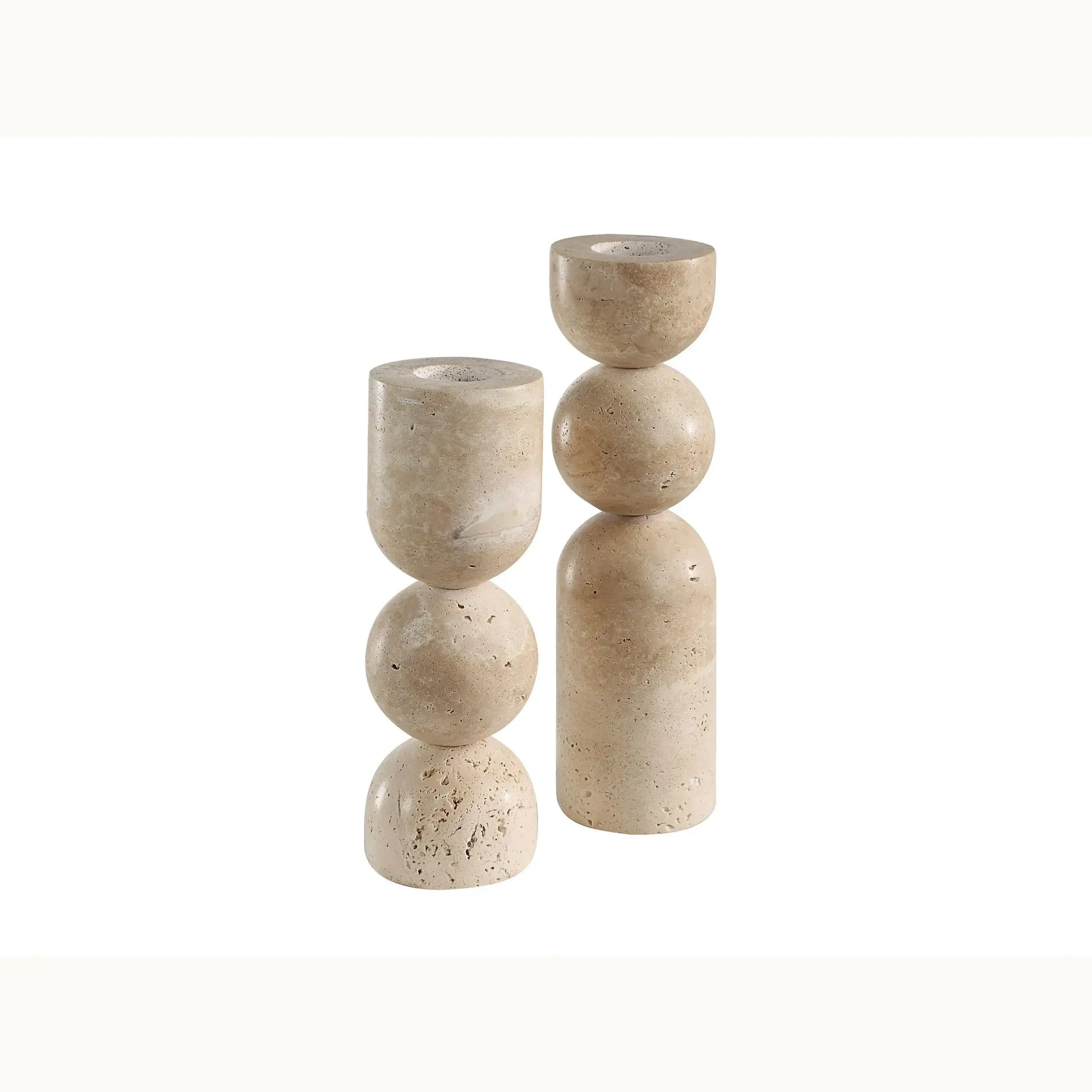 Set of 2 Travertine Abstract Candle Holders