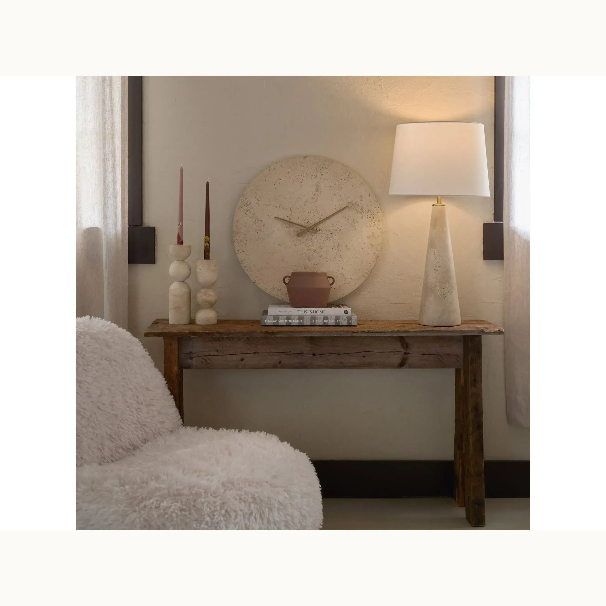 Set of 2 Travertine Abstract Candle Holders