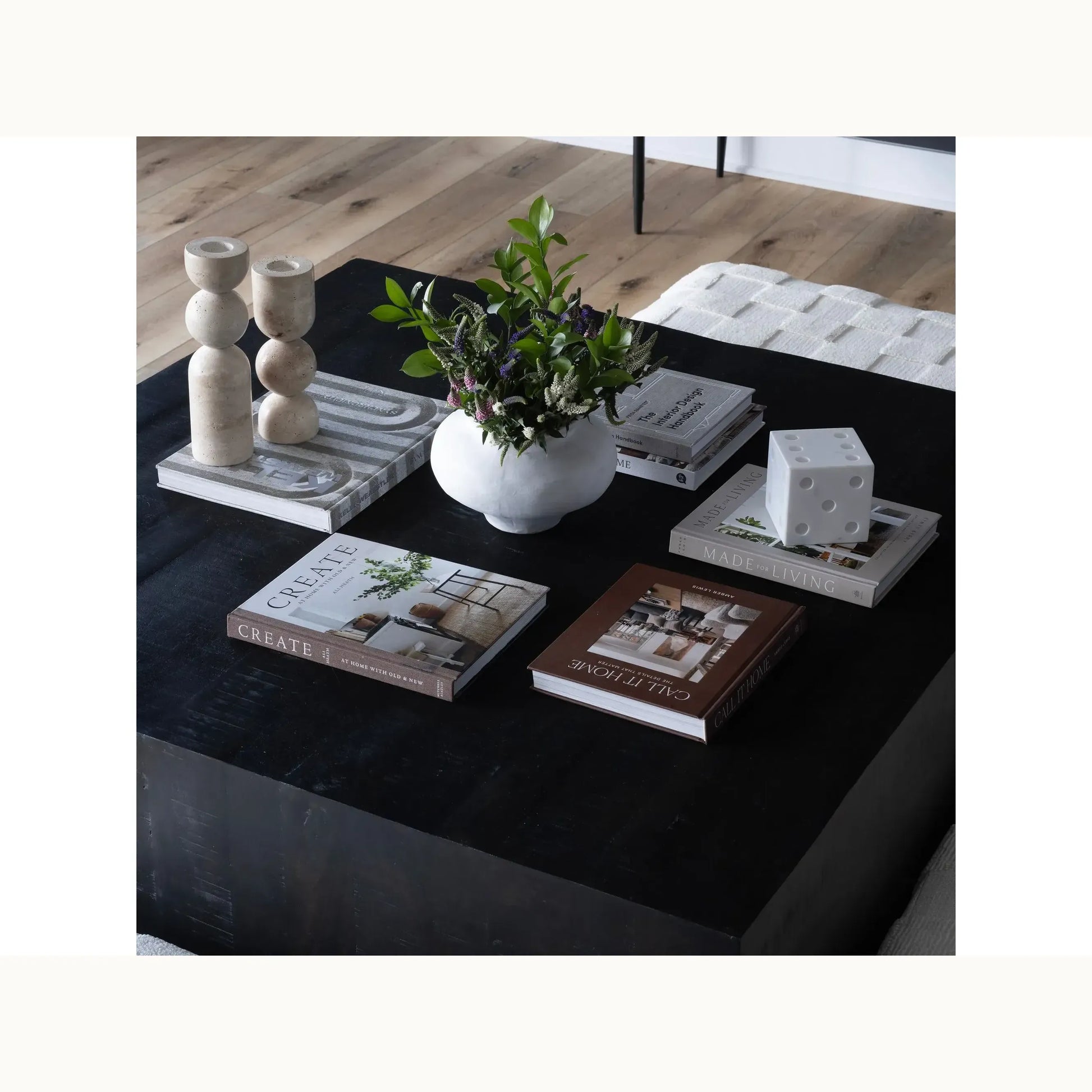 Set of 2 Travertine Abstract Candle Holders