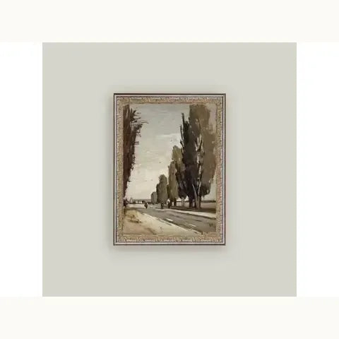 European Tree Lane Framed Antique Art