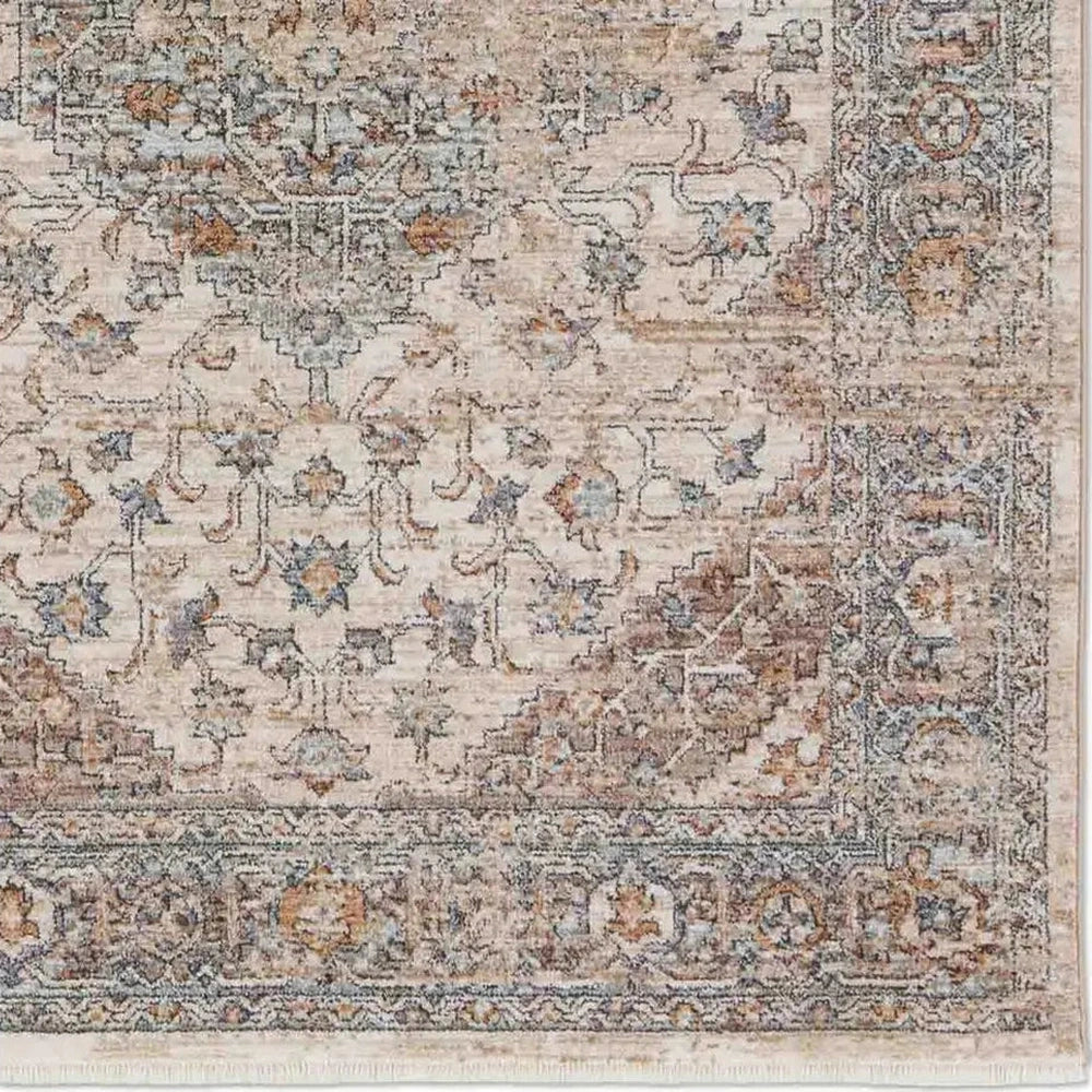 3' x 10' Blue and Beige Runner Rug