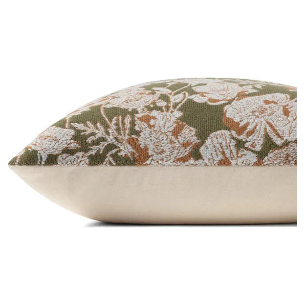 22" Olive/Orange Floral Down Pillow