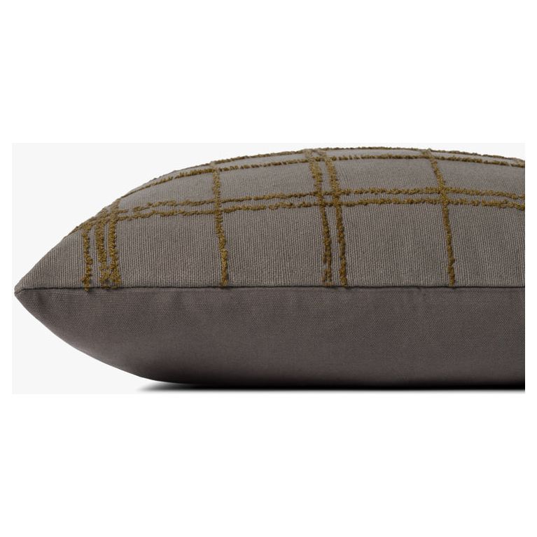 18" Charcoal and Olive Windowpane Throw Pillow