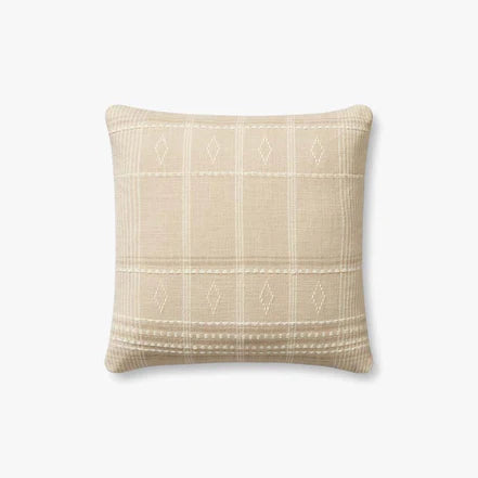 18" Beige Windowpane Down Pillow