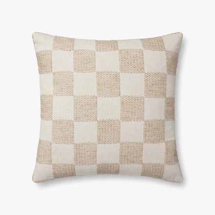 22" Beige Checkered Down Pillow