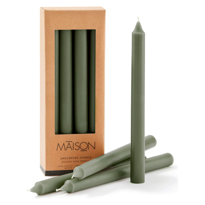 Set of 8 Green Unscented Smooth Taper Candles