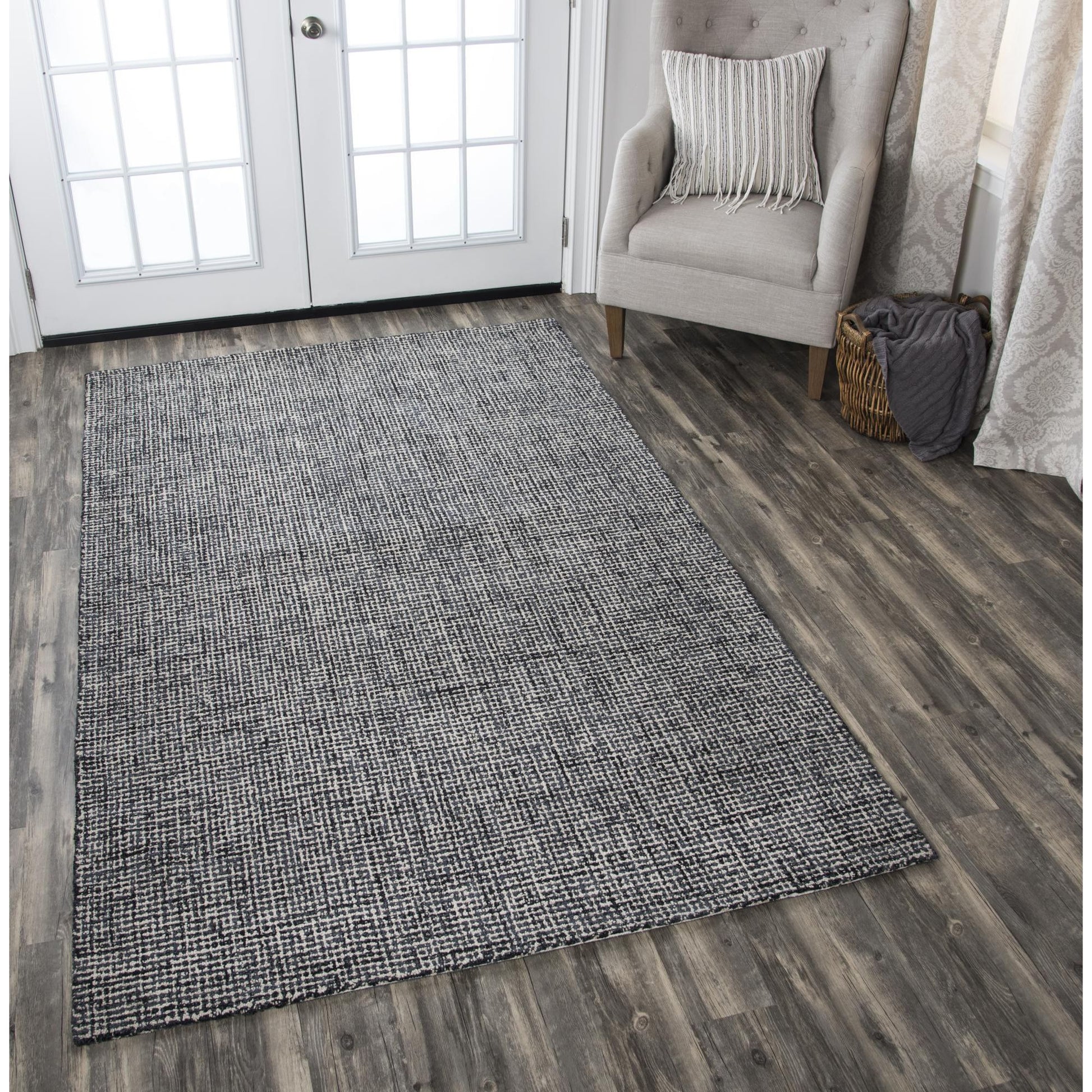 9' x 12' Black and Ivory Wool Rug