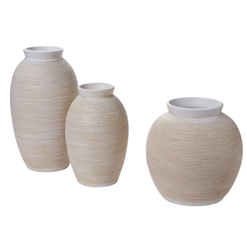 Neutral Ceramic Hatched Vase