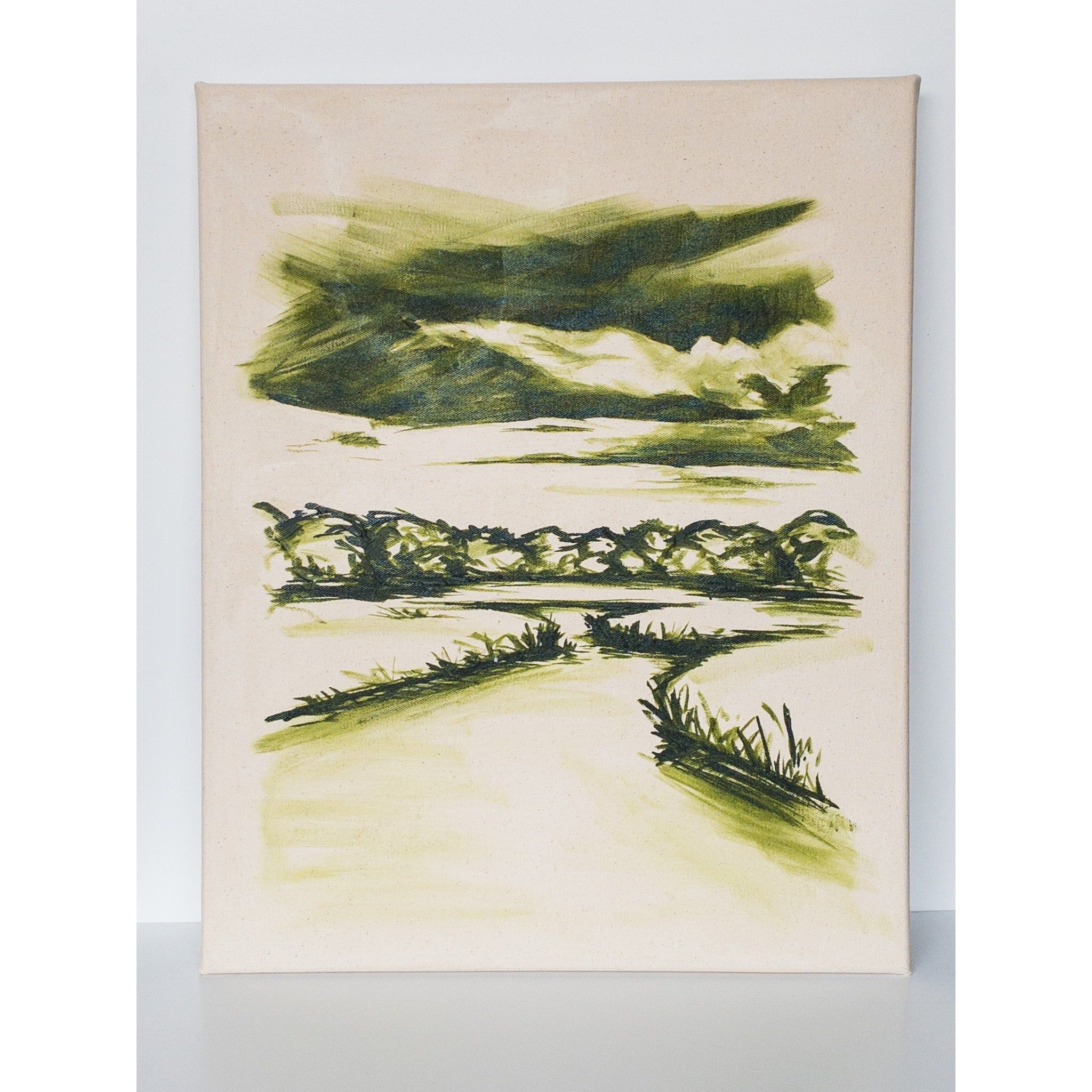 Monochromatic Pond and Field Original Acrylic on Canvas - Mix Home Mercantile