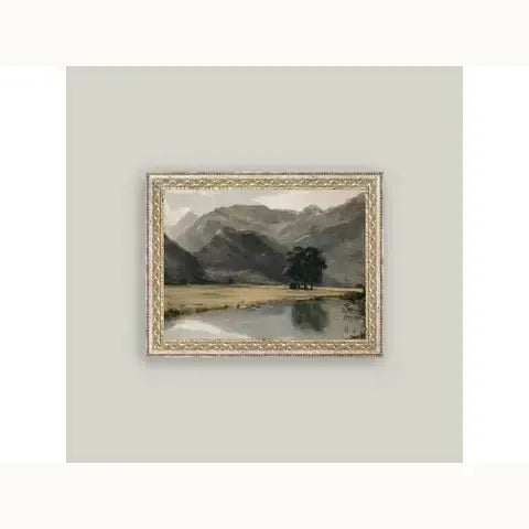 River Mountainscape Framed Antique Art
