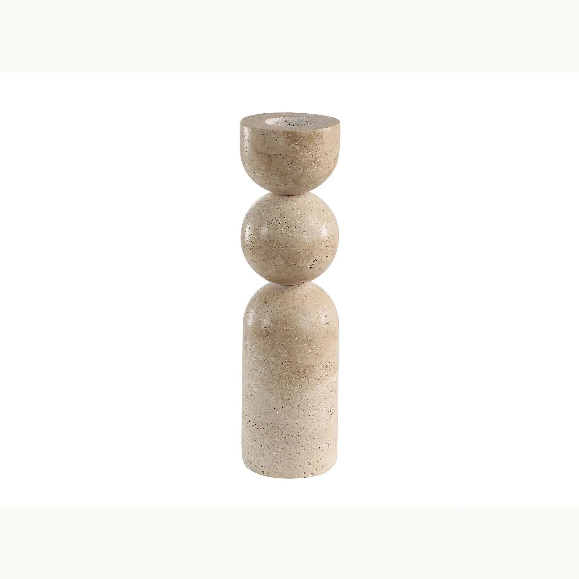 Set of 2 Travertine Abstract Candle Holders