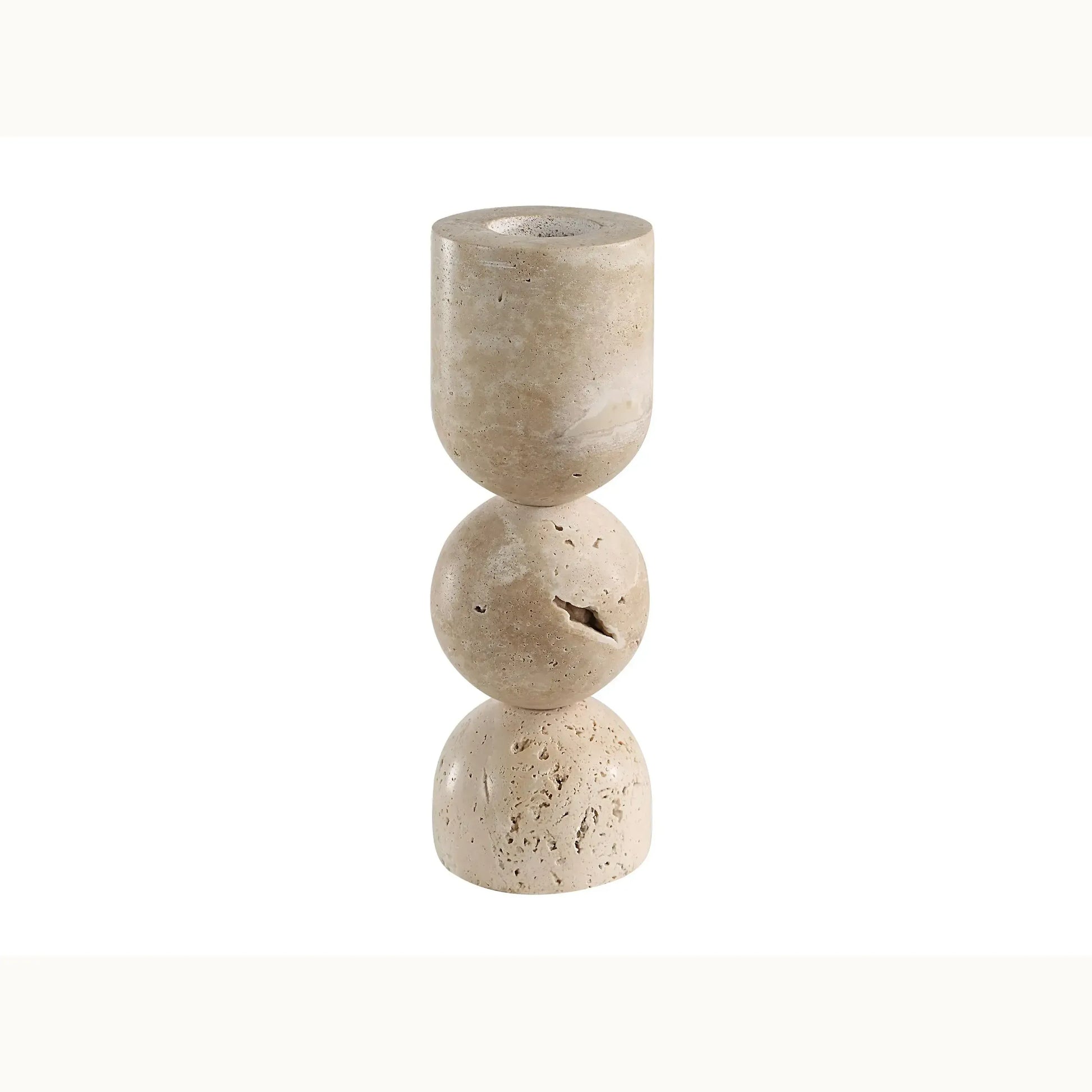 Set of 2 Travertine Abstract Candle Holders