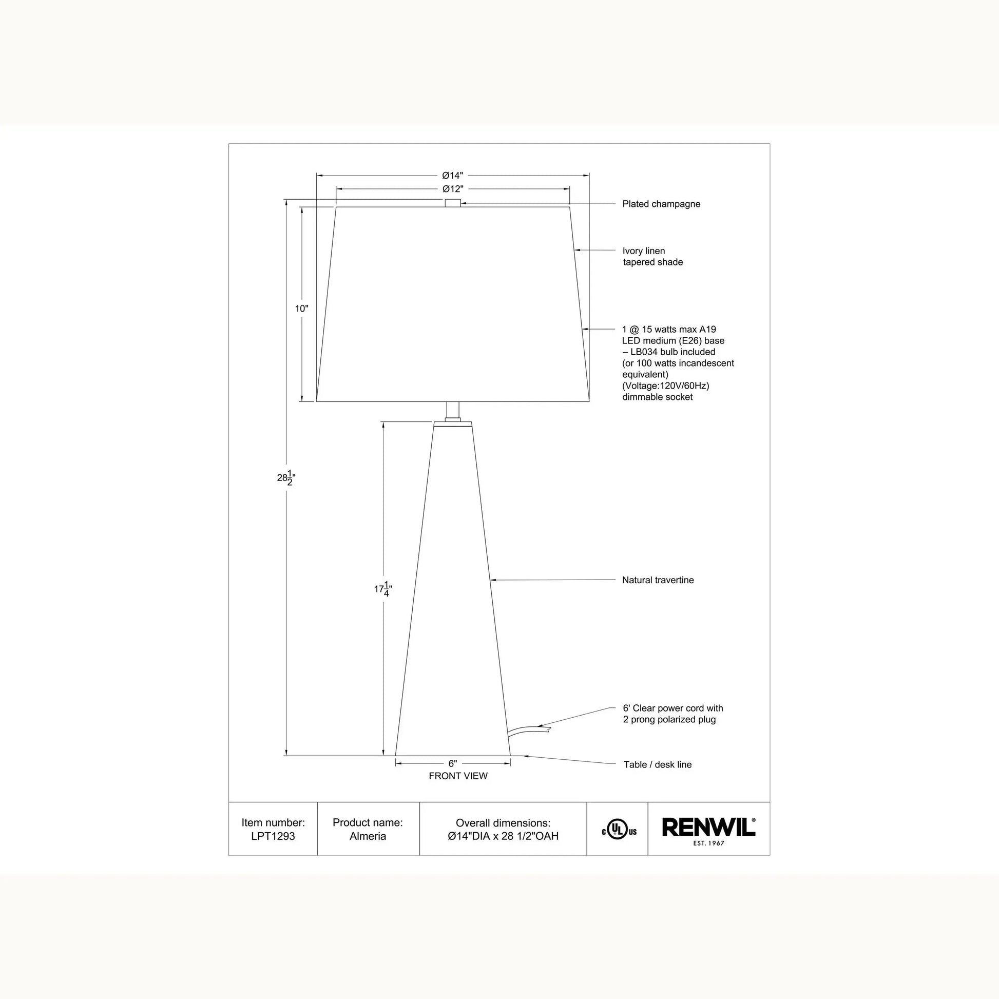 Travertine Tapered Table Lamp