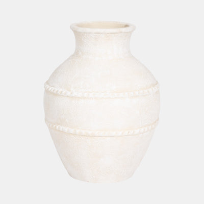 14" Traditional Textured Ivory Terracotta Vase