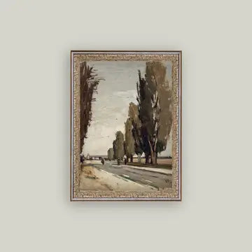 European Tree Lane Framed Antique Art