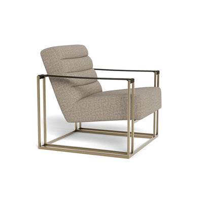 Custom Upholstered Chair with Leather Strap Arm