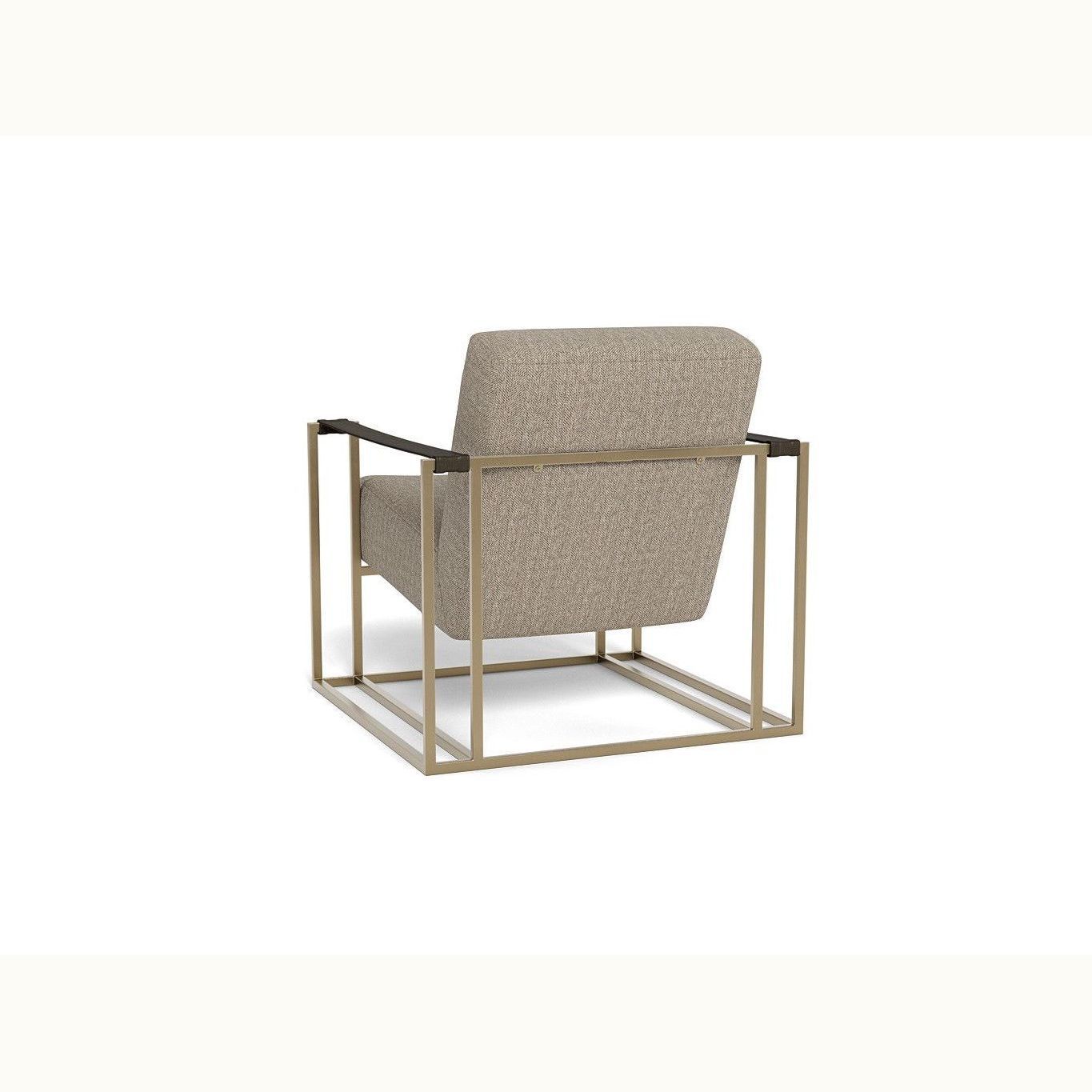 Custom Upholstered Chair with Leather Strap Arm