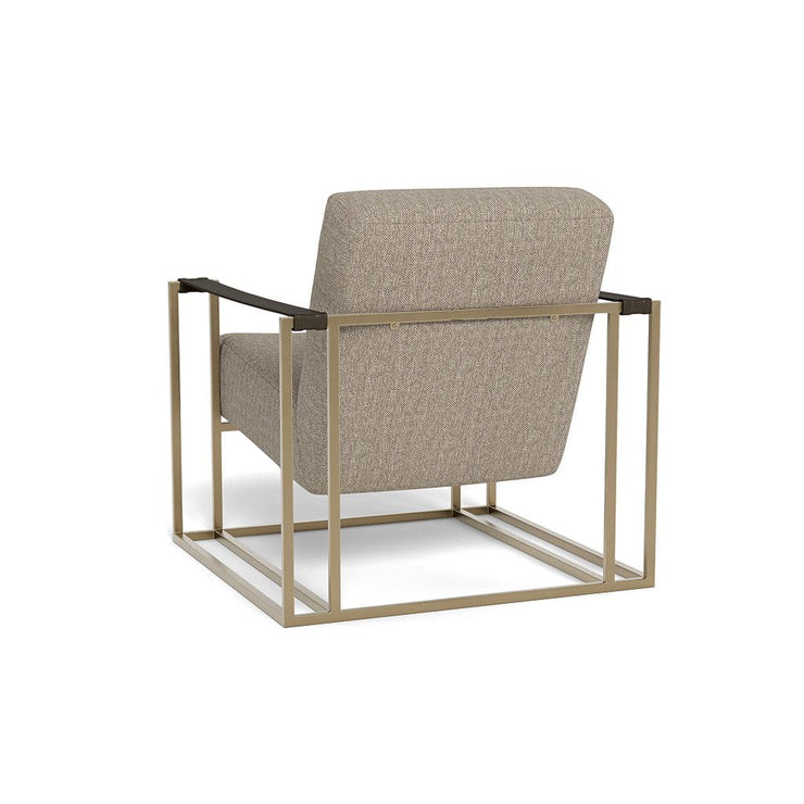 Custom Upholstered Chair with Leather Strap Arm