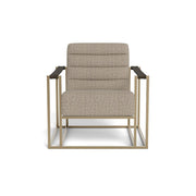 Custom Upholstered Chair with Leather Strap Arm