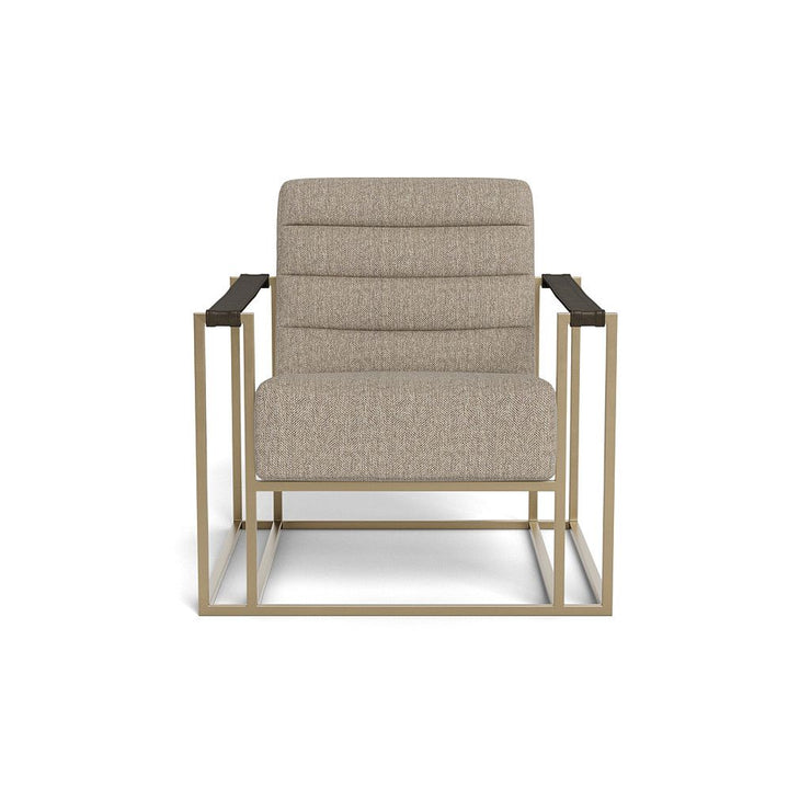 Custom Upholstered Chair with Leather Strap Arm