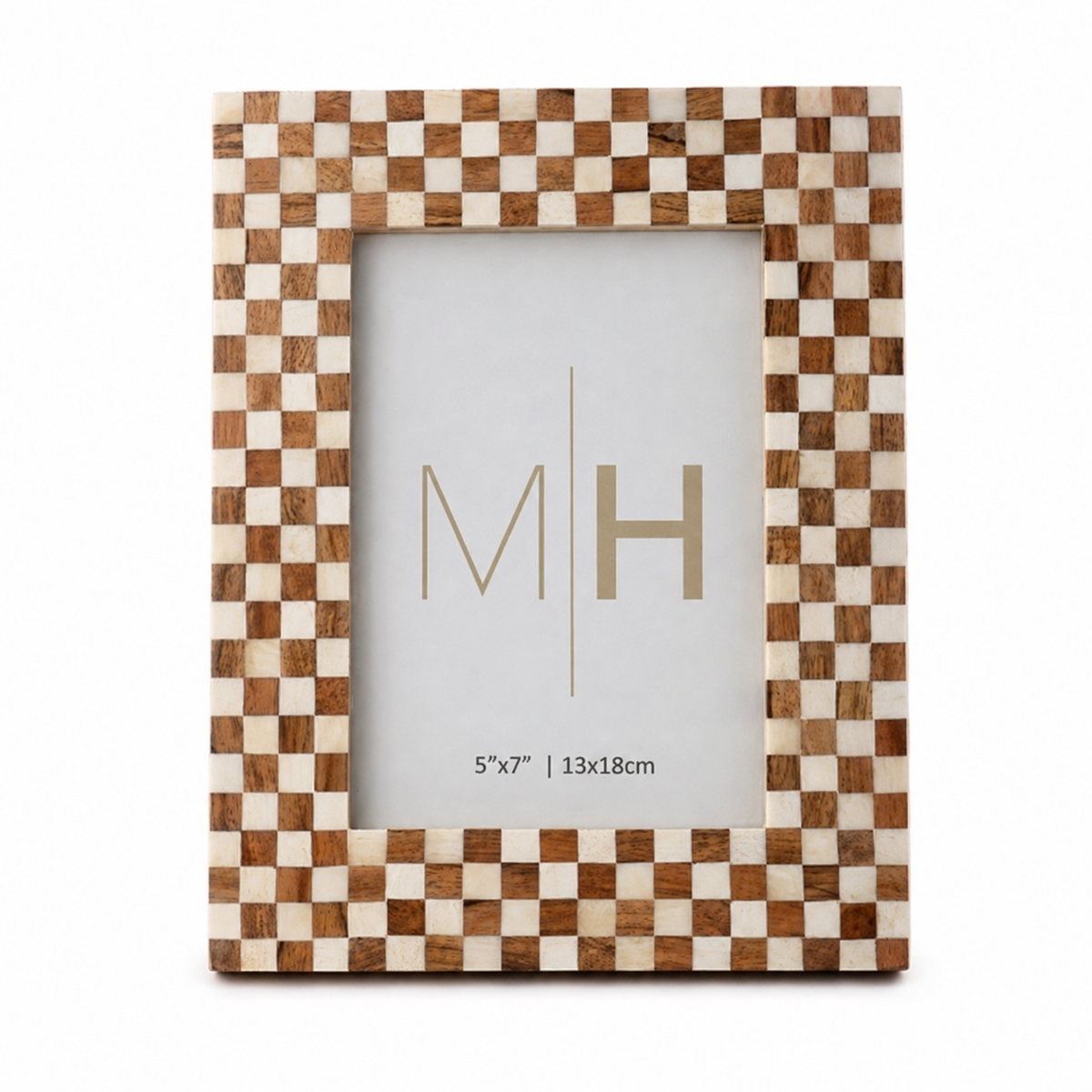 5x7 Bone/Wood Checkered Picture Frame