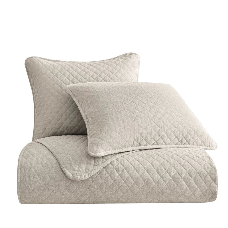 King Light Tan Diamond Quilted Coverlet Set