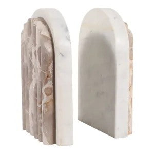 7" Tan and White Natural Stone Set of Bookends
