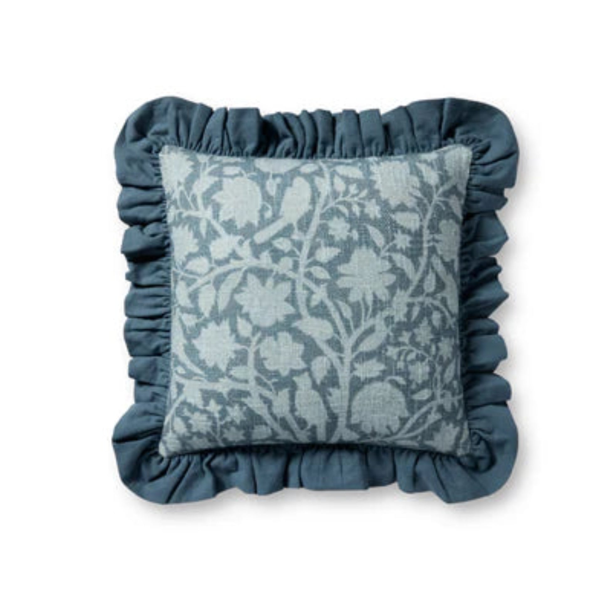 18X18  Blue Ruffled Down Pillow