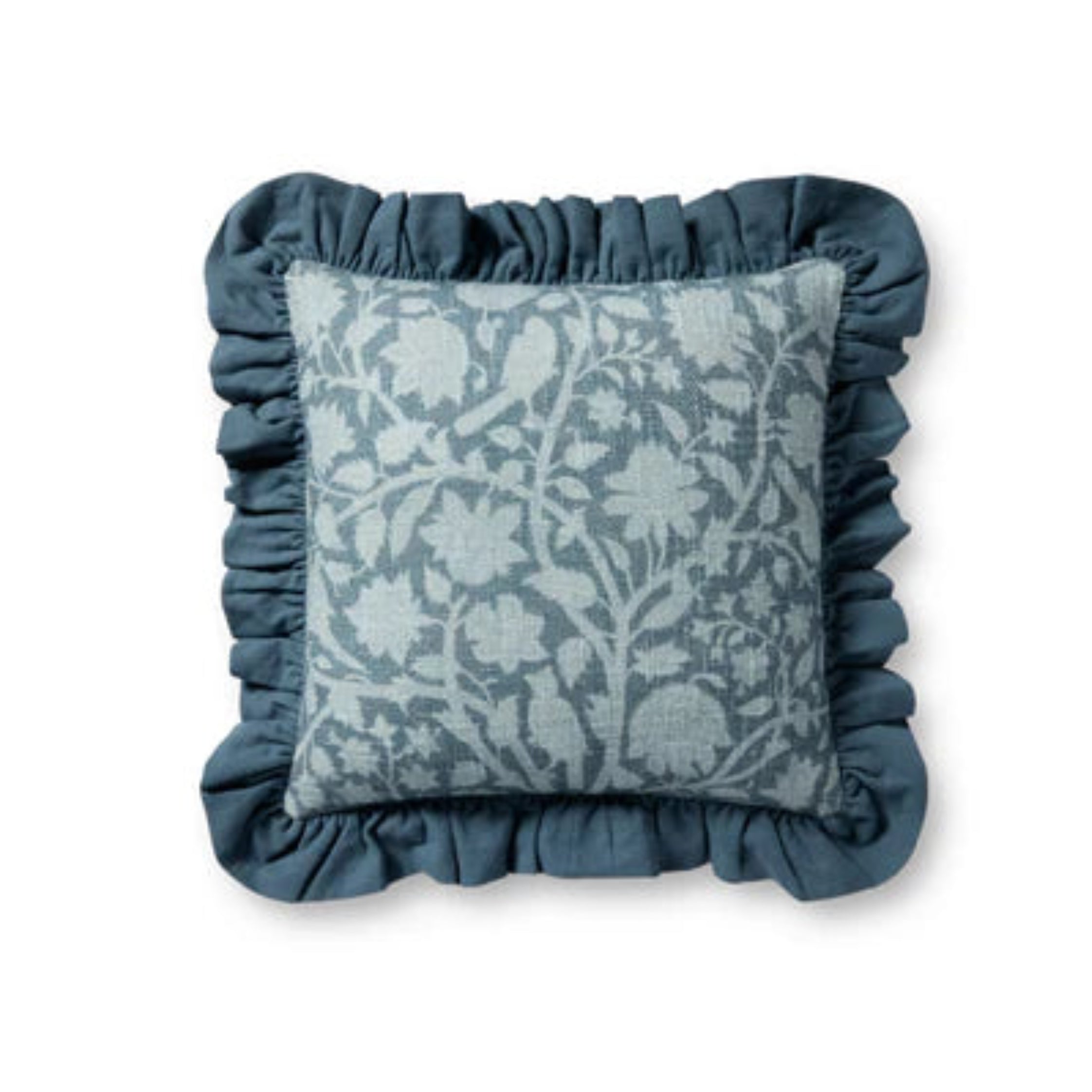 18X18  Blue Ruffled Down Pillow