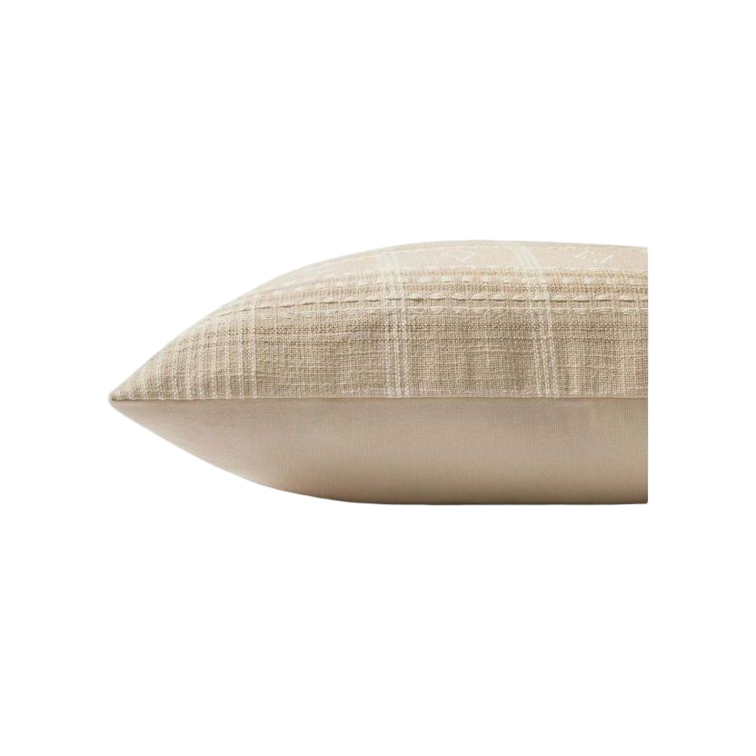 18" Beige Windowpane Down Pillow