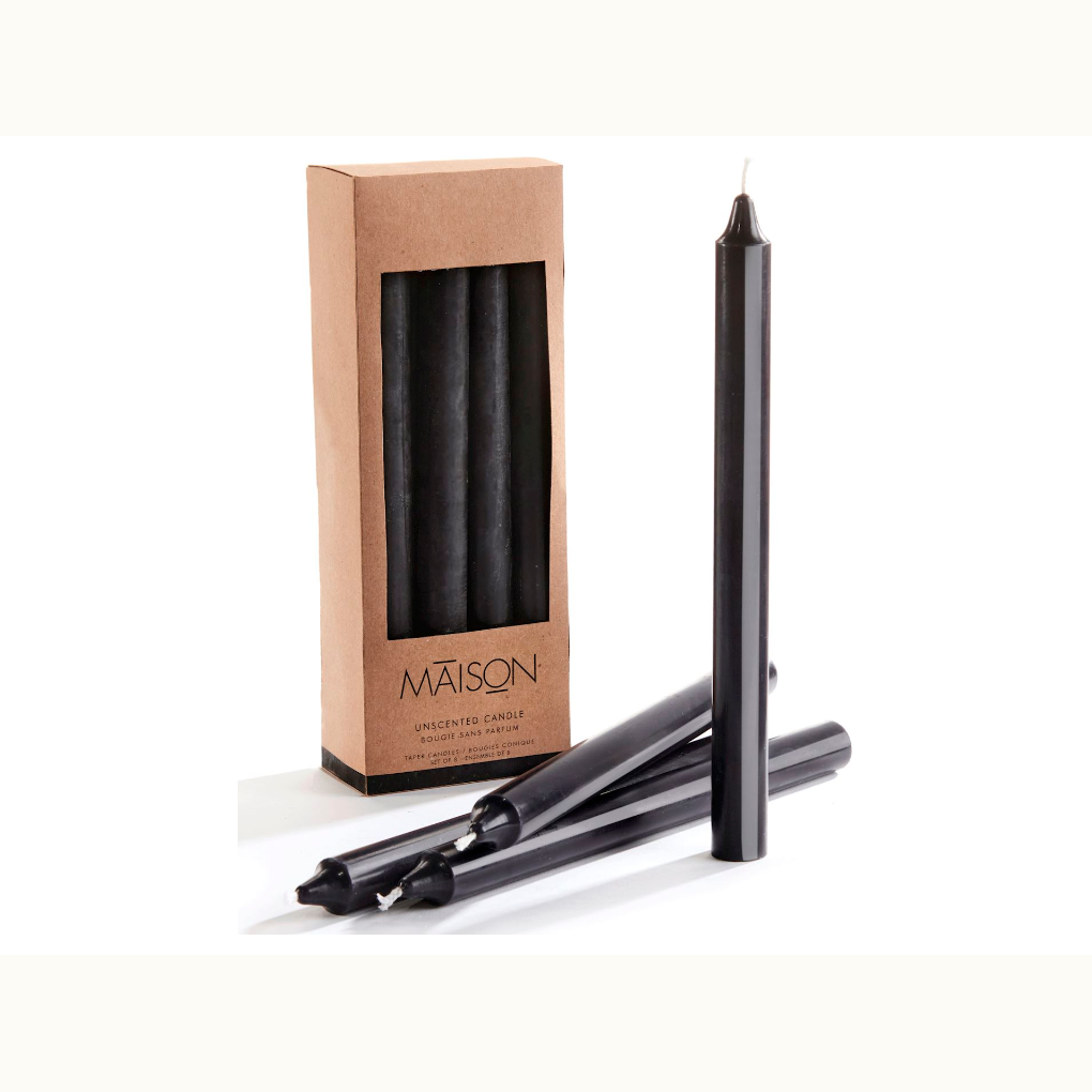 Set of 8 Black Taper Candles