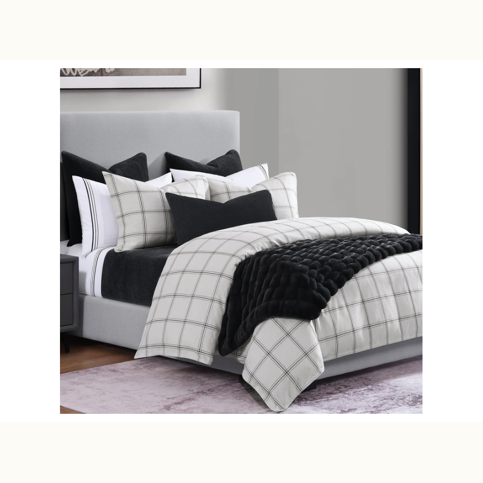 White Windowpane Plaid King Bedding Set