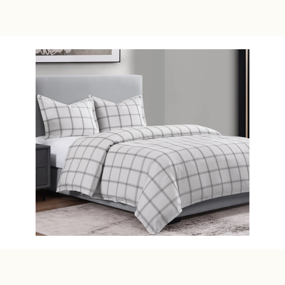 White Windowpane Plaid King Bedding Set
