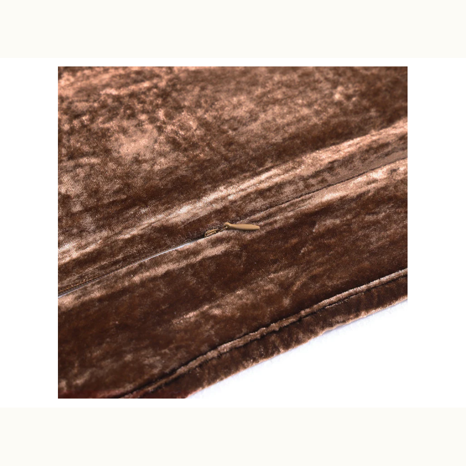 Brown Faux Velvet Double Box Stitch King Quilt Set