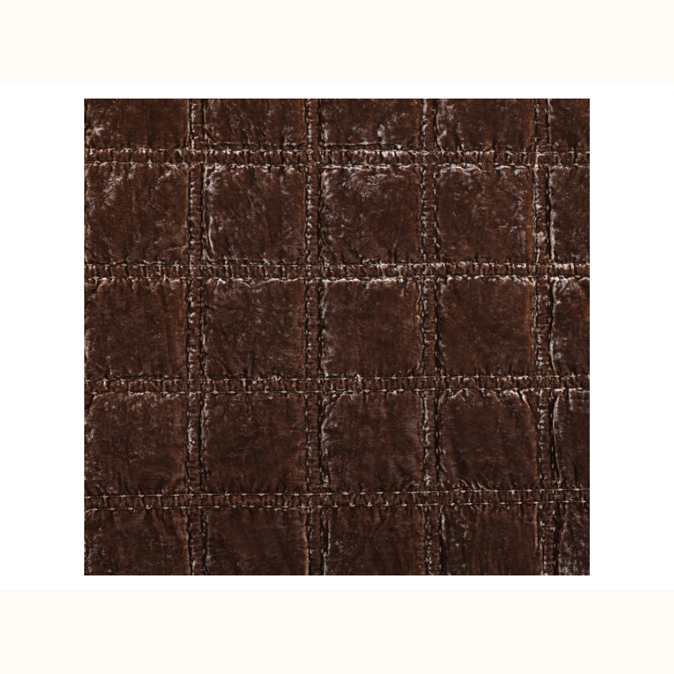 Brown Faux Velvet Double Box Stitch King Quilt Set