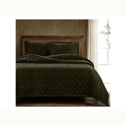 Dark Green Faux Silk Velvet King Quilt Set