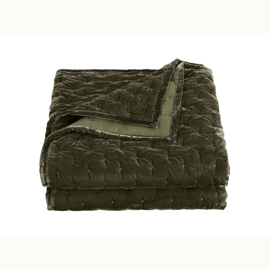 Dark Green Faux Silk Velvet King Quilt Set