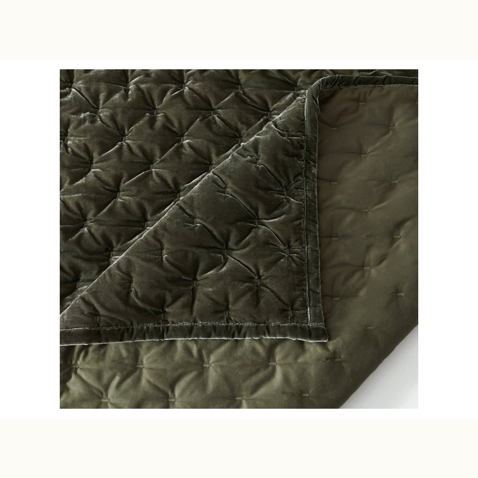 Dark Green Faux Silk Velvet King Quilt Set