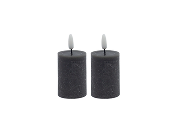 Set of 2 Small Gray Flameless Candle Pillar