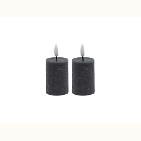 Set of 2 Small Gray Flameless Candle Pillar