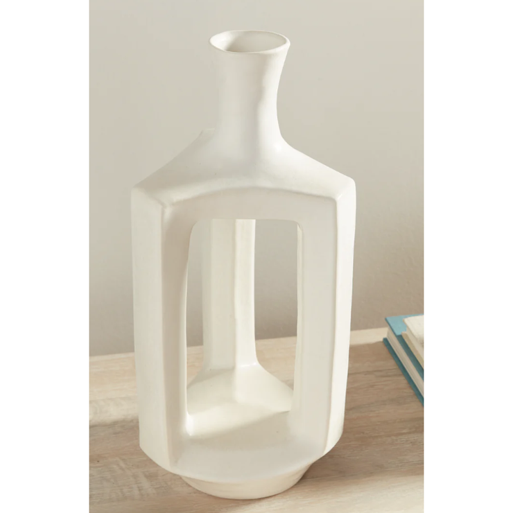 White Abstract Open Vase
