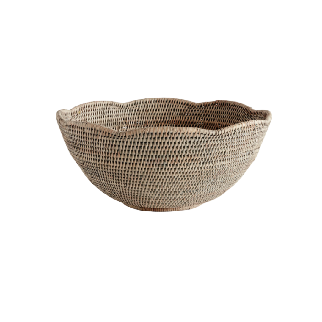 Burma Rattan Scalloped Edge Bowl Large
