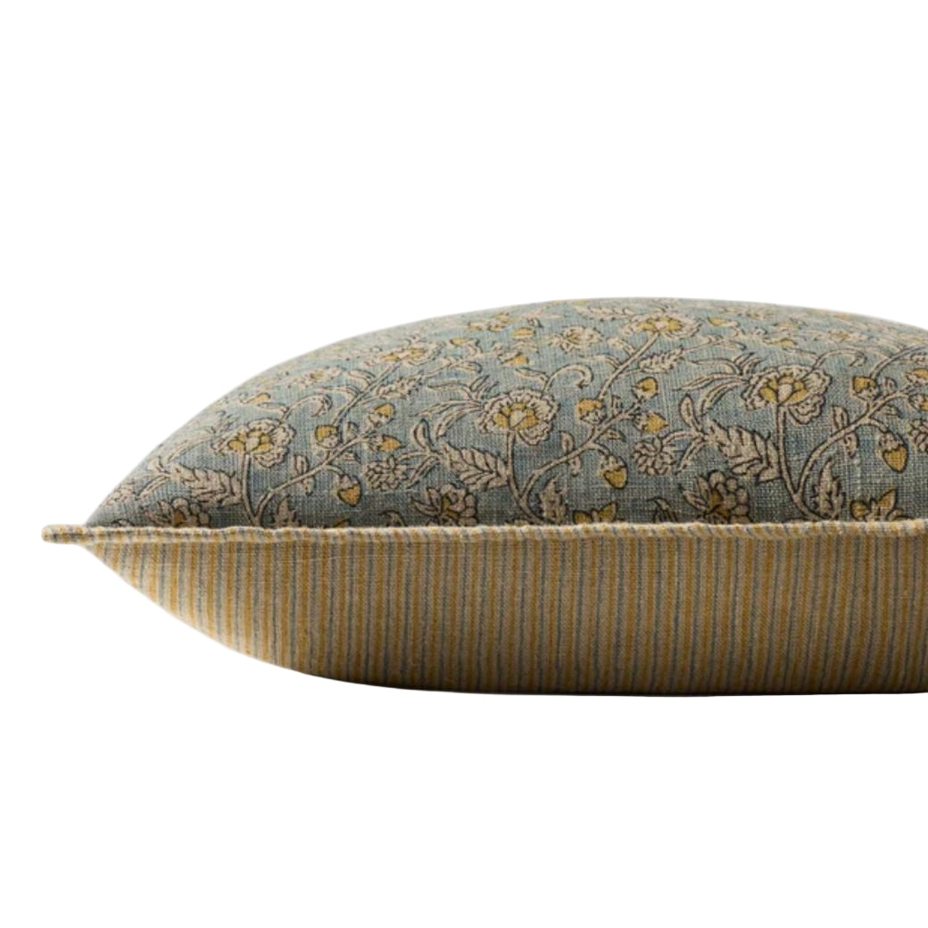 22" Light Blue/Multi Floral Down PIllow