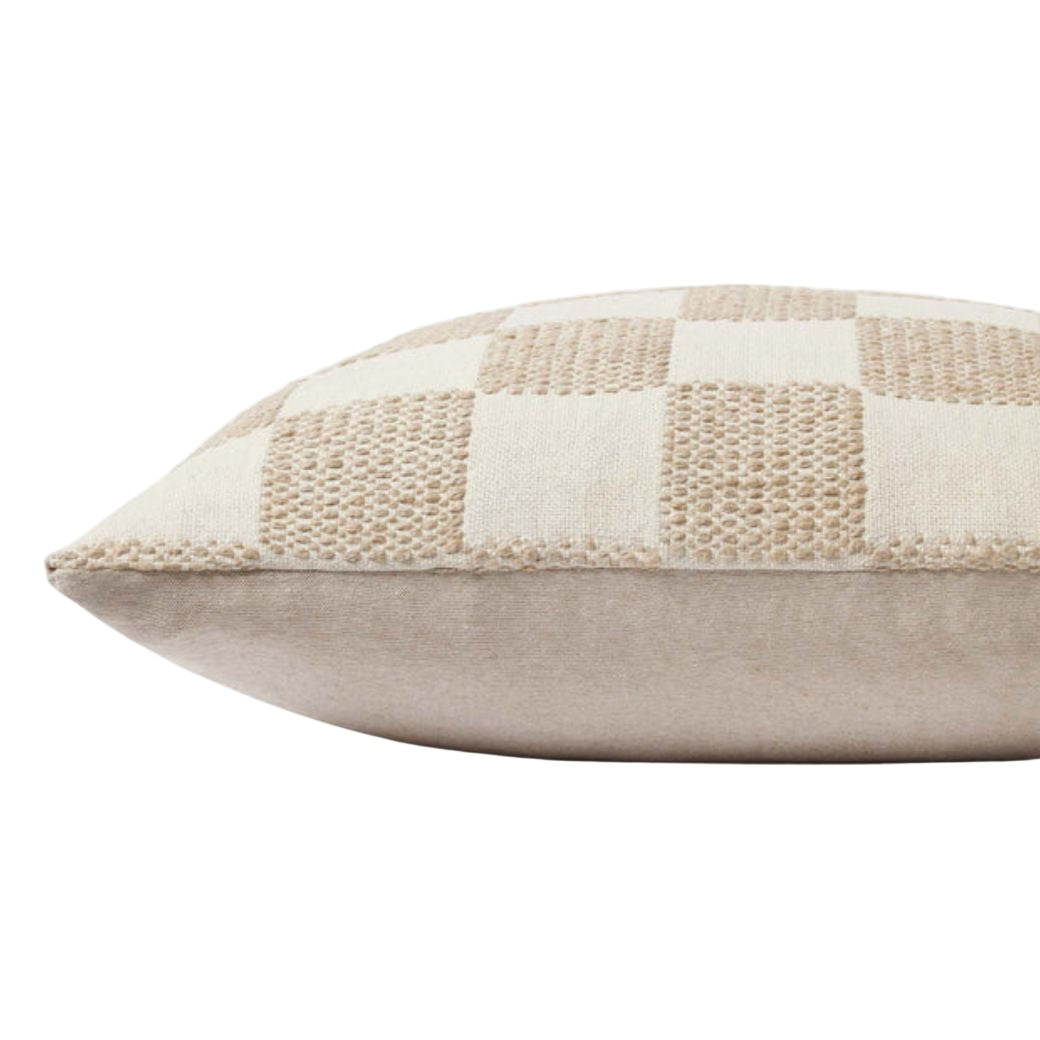 22" Beige Checkered Down Pillow