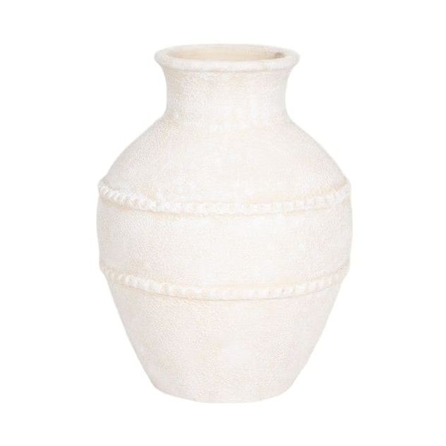 14" Traditional Textured Ivory Terracotta Vase