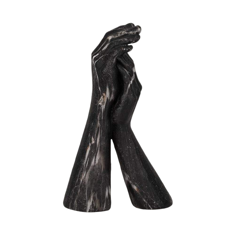 13" Black Marbled Hands Sculpture