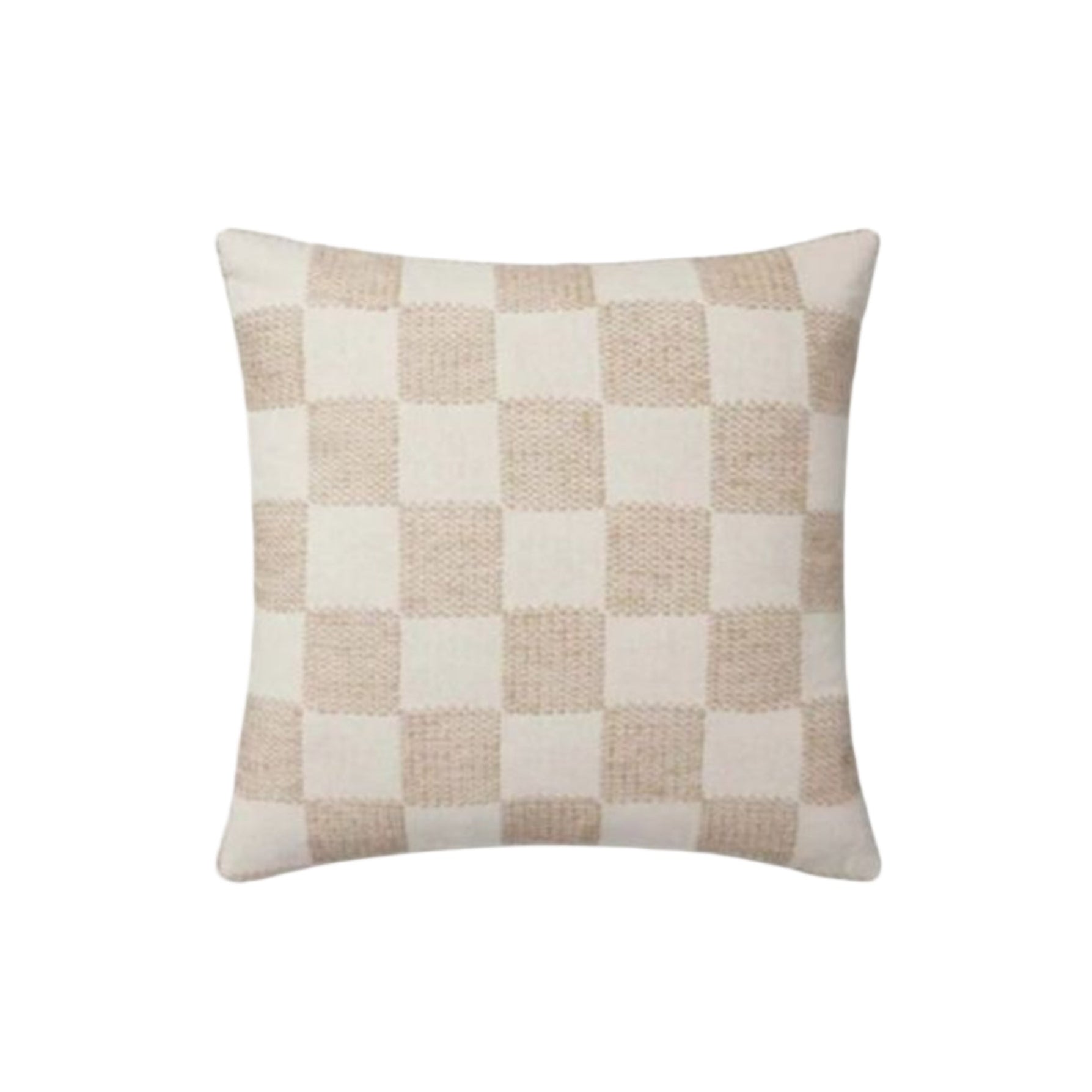 22" Beige Checkered Down Pillow