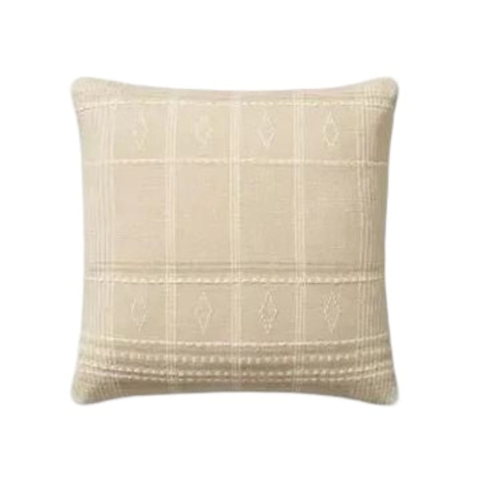 18" Beige Windowpane Down Pillow