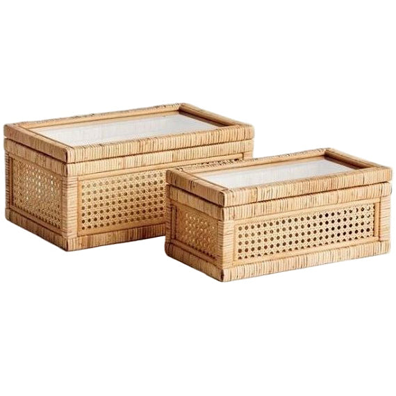 Rattan Wrapped Box Set of 2
