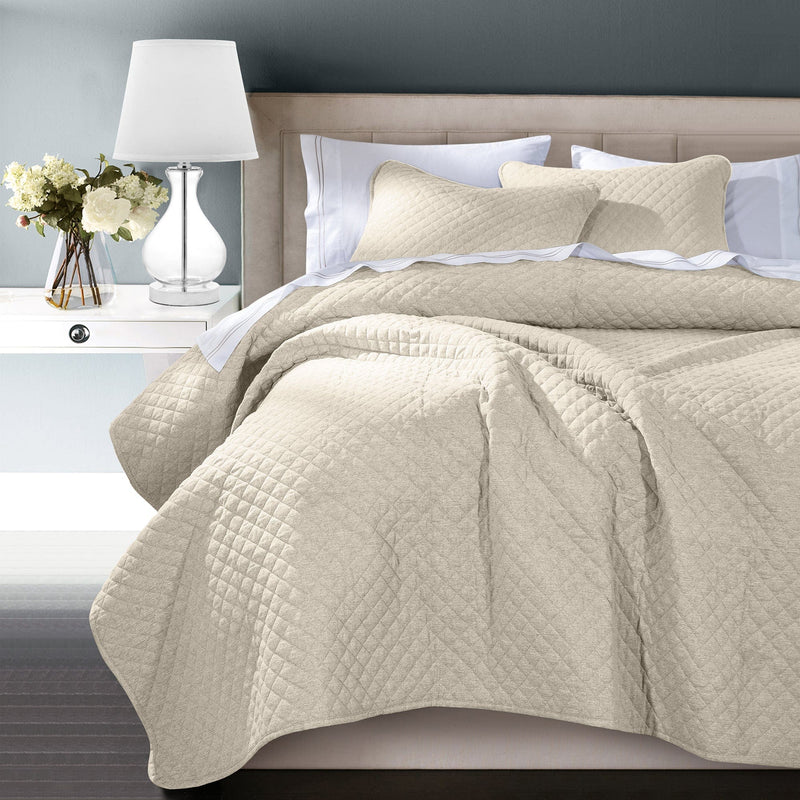 King Light Tan Diamond Quilted Coverlet Set